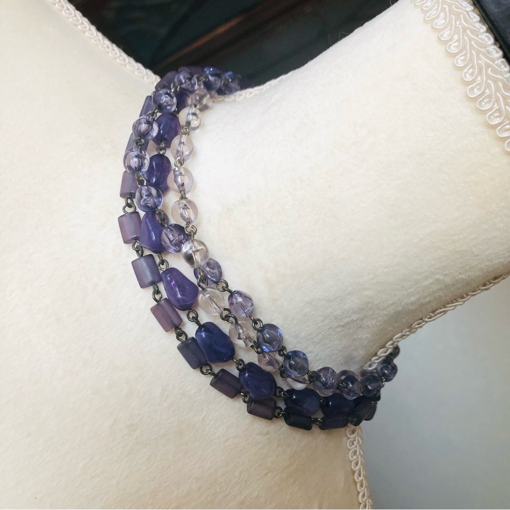 Triple strand beaded chain choker necklace